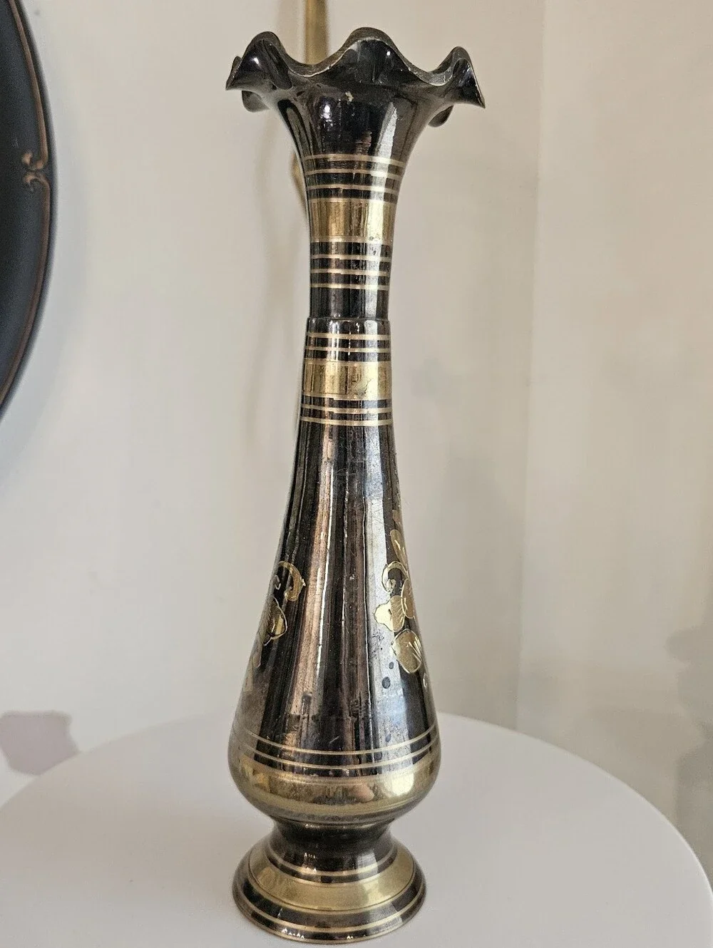 Vintage Brass Floral Etched Vase